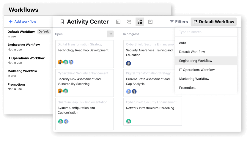 custom project workflows screen